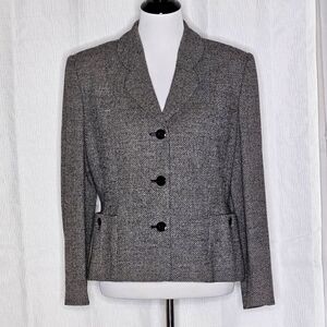 Studio 121 Vintage Black & White Wool Blend Button Front Tweed Blazer